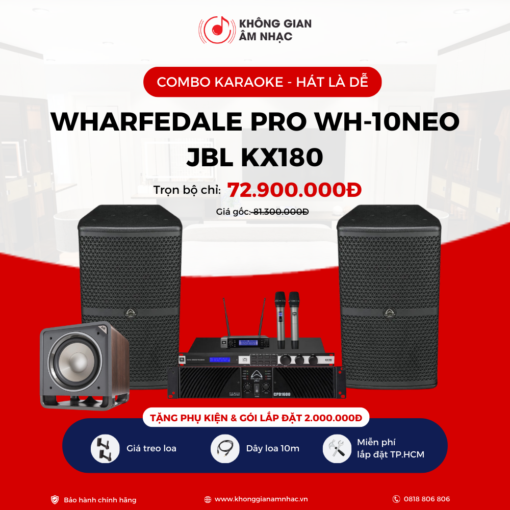 COMBO KARAOKE KGAN4: WHARFEDALE PRO WH-10 NEO + VANG JBL KX180 + WHARFEDALE PRO CPD 1600 +  MICRO JBL VM200 + POLK AUDIO HTS12