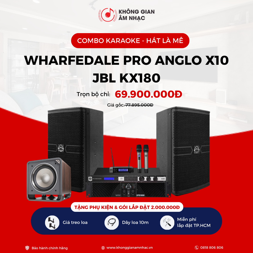 COMBO KARAOKE KGAN5: WHARFEDALE PRO ANGLO X10 + VANG JBL KX180 + WHARFEDALE PRO CPD 1600 +  MICRO JBL VM200 + POLK AUDIO HTS12