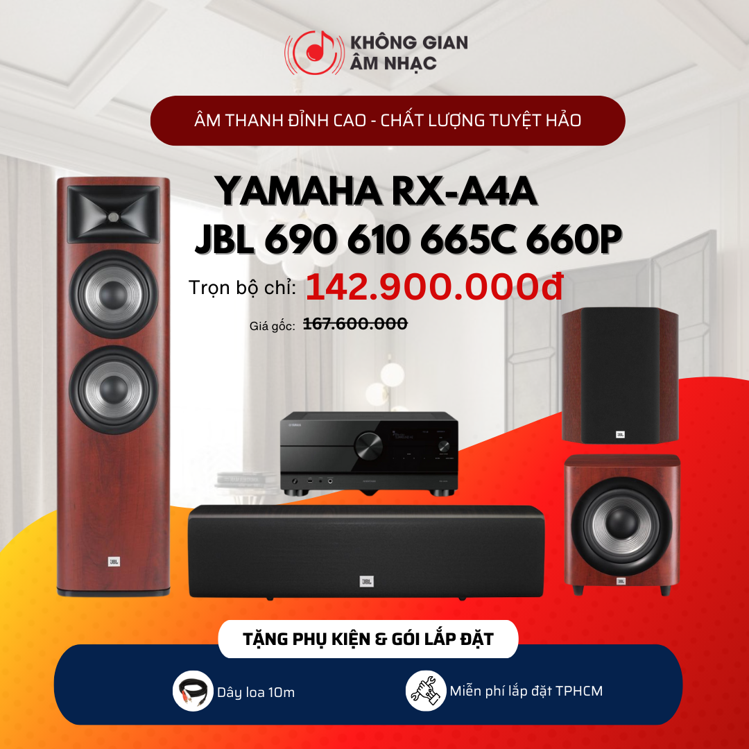 COMBO XEM PHIM KGAN1: YAMAHA RX-A4A + JBL STUDIO 690 + JBL STUDIO 610 + JBL STUDIO 665 + JBL STUDIO 660P